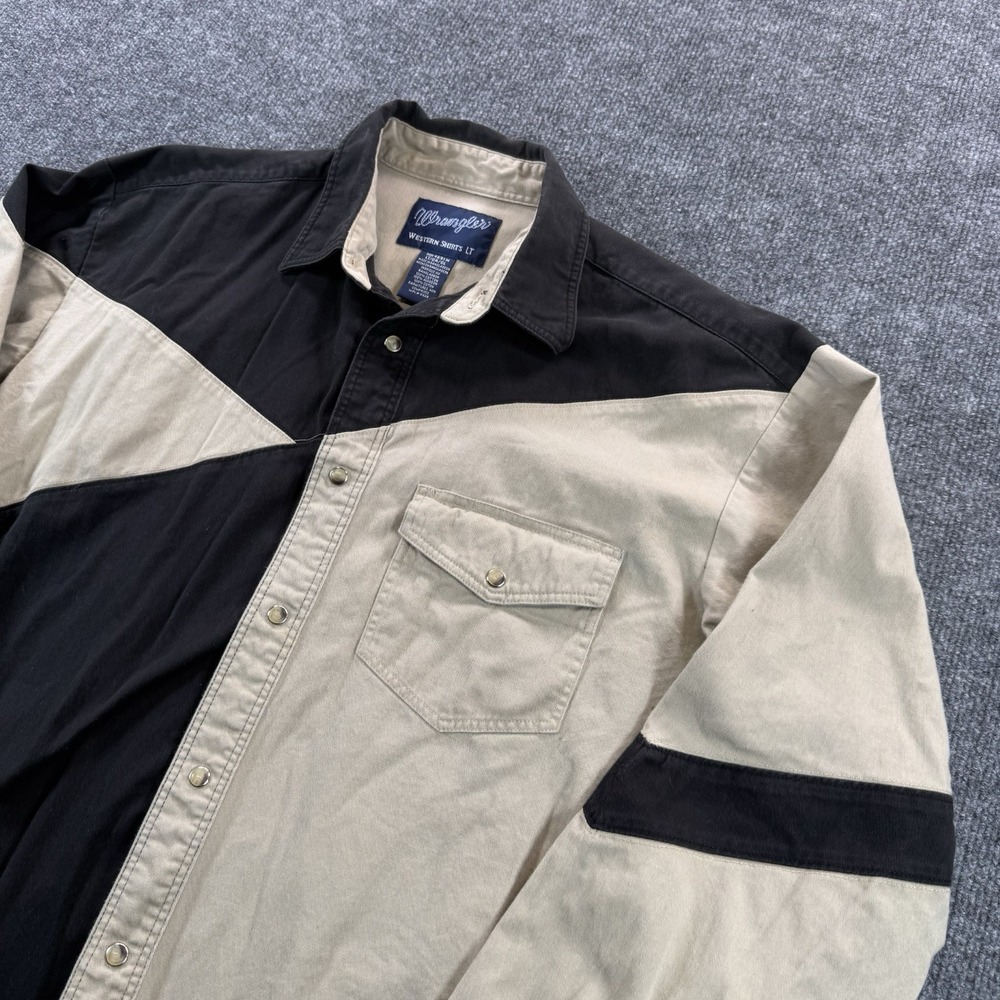 Wrangler Shirt Mens LT Brushpopper Black Beige Western Pearl Snap Heavy Twill